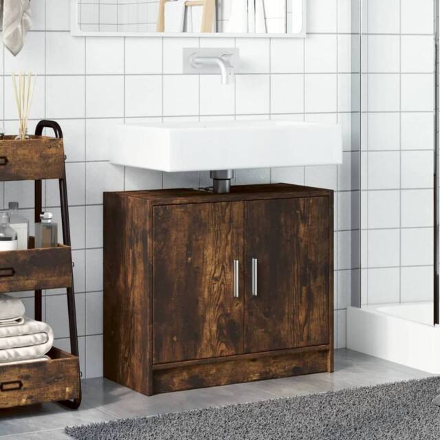 Berkfield Home Sink Cabinet Smoked Oak 63x29x55 cm Engineered Wood in Brown - Size: 63 x 29 x 55 cm - image 1