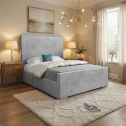 KDMD Lyminge Upholstered Grey Soft Velvet Designer Bed Frame - Size: Small Single - thumbnail 1