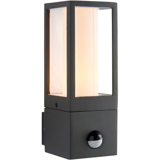 Loops Outdoor Rectangular Wall Lantern Light with PIR - 7W GU10 LED - Textured Grey - image 1