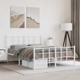 Berkfield Home Metal Bed Frame without Mattress with Footboard White 140x200cm - Size: 140x200 cm - thumbnail 1