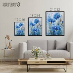"Artery8 Cornflowers Flower Watercolour Framed Canvas Wall Art Print in Blue - Size: W24"" x H32""" - thumbnail 4
