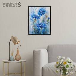"Artery8 Cornflowers Flower Watercolour Framed Canvas Wall Art Print in Blue - Size: W24"" x H32""" - thumbnail 3