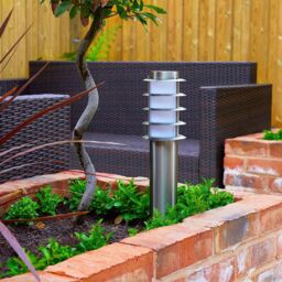 ValueLights Wharf Set of 2 Stainless Steel Outdoor 450mm Ground Post Bollard Lights in Silver