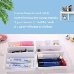 Marco Paul 8pc Plastic Organiser Boxes Cutlery Drawer Storage Tray Divider Wardrobe Make Up in White - thumbnail 5