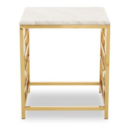 Orsina Modern Black Marble Side Table, Silver Finished Bedside Table, Small Table By Couch, Stylish Lounge Table in White - thumbnail 4