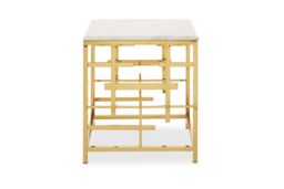 Orsina Modern Black Marble Side Table, Silver Finished Bedside Table, Small Table By Couch, Stylish Lounge Table in White - thumbnail 1