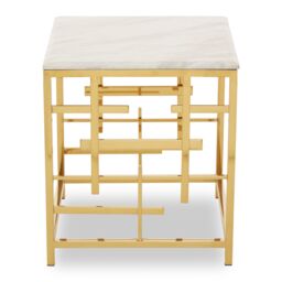 Orsina Modern Black Marble Side Table, Silver Finished Bedside Table, Small Table By Couch, Stylish Lounge Table in White - thumbnail 2