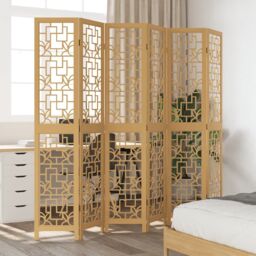 Berkfield Home Room Divider 6 Panels Brown Solid Wood Paulownia