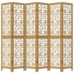Berkfield Home Room Divider 6 Panels Brown Solid Wood Paulownia - thumbnail 4