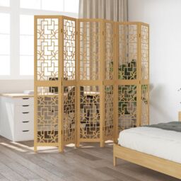 Berkfield Home Room Divider 6 Panels Brown Solid Wood Paulownia - thumbnail 3