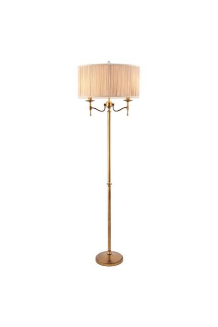 Netlighting Stanford 2 Light Floor Lamp Antique Brass with Beige Shade E14 in Gold - image 1