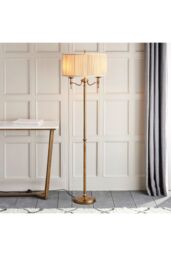 Netlighting Stanford 2 Light Floor Lamp Antique Brass with Beige Shade E14 in Gold - thumbnail 2