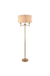 Netlighting Stanford 2 Light Floor Lamp Antique Brass with Beige Shade E14 in Gold
