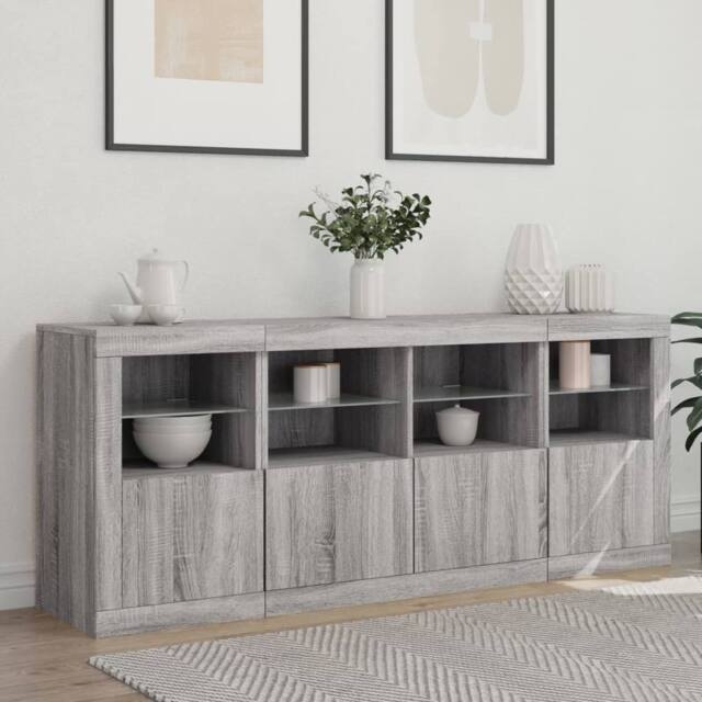 Berkfield Home Sideboard with LED Lights Grey Sonoma 163x37x67 cm - Size: 163 x 37 x 67 cm - image 1