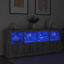 Berkfield Home Sideboard with LED Lights Grey Sonoma 163x37x67 cm - Size: 163 x 37 x 67 cm - thumbnail 4