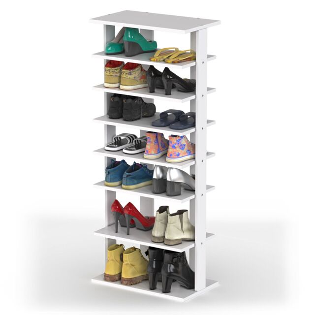 Costway 7 Tiers Double Shoe Rack Entryway Tall Display Shelf Vertical Corner Shoe Stand Shelf for 14 Pairs in White - image 1