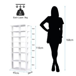 Costway 7 Tiers Double Shoe Rack Entryway Tall Display Shelf Vertical Corner Shoe Stand Shelf for 14 Pairs in White - thumbnail 2