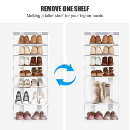 Costway 7 Tiers Double Shoe Rack Entryway Tall Display Shelf Vertical Corner Shoe Stand Shelf for 14 Pairs in White - thumbnail 5