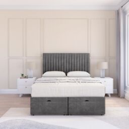 Sloomy Manhattan Plush Fabric Ottoman Bed End Opening With Sprung Memory Mattress & 26 Inch strut Headboard in Dark Grey - Size: Small Single - thumbnail 2