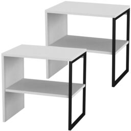 EONLION 2x 40cm Bedside Tables, Wood & Steel Open Shelf Nightstands in White - Size: 2x 40 cm - thumbnail 1