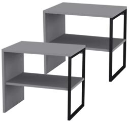 EONLION 2x 40cm Bedside Tables, Wood & Steel Open Shelf Nightstands in White - Size: 2x 40 cm - thumbnail 8