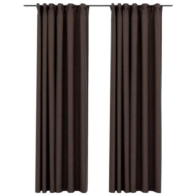Berkfield Home Linen-Look Blackout Curtains with Hooks 2 pcs Taupe 140x225 cm in Dark Brown - image 1