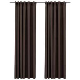Berkfield Home Linen-Look Blackout Curtains with Hooks 2 pcs Taupe 140x225 cm in Dark Brown