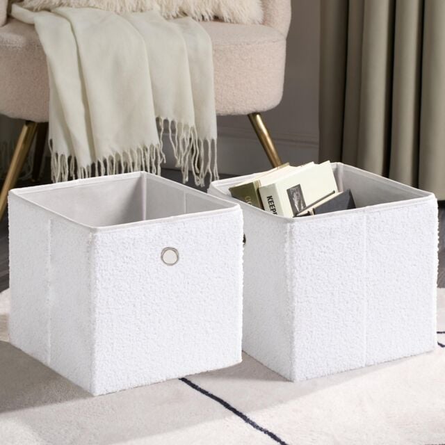 OHS 4 Pack Boucle Cube Folding Space Saving Storage Boxes in White - image 1