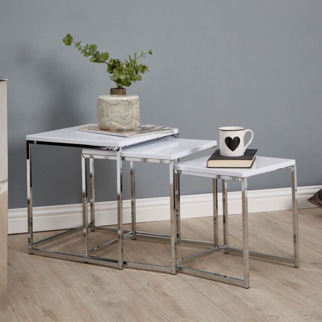 Orsina Set of Three Nesting Side Tables, Modern Nesting Tables, Nesting End Tables for Living Room in White - image 1