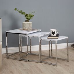 Orsina Set of Three Nesting Side Tables, Modern Nesting Tables, Nesting End Tables for Living Room in White
