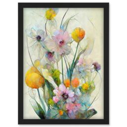 Artery8 Elegant Watercolour Pink & Yellow Spring Flower Bouquet Illustration Artwork Framed Wall Art Print A4 in Black - thumbnail 1