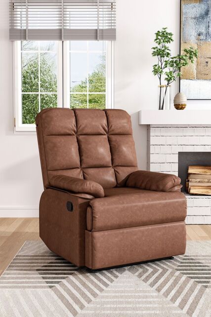 Living and Home Brown Checkered Faux Leather Upholstered Recliner Armchair - image 1