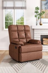 Living and Home Brown Checkered Faux Leather Upholstered Recliner Armchair