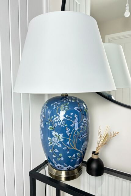 Downton Interiors Blue Ceramic Table Lamp with Plain Shade - Size: Large - image 1