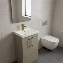 Balterley Modern Bathroom 2 Soft Close Door Vanity Unit Basin, Solace Oak, 500mm in Brown - thumbnail 4