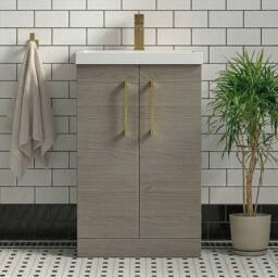 Balterley Modern Bathroom 2 Soft Close Door Vanity Unit Basin, Solace Oak, 500mm in Brown - thumbnail 6
