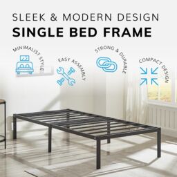 House of Home Single Metal Bed Frame Durable Black Powder Coating, 198 x 91 x 40 cm - thumbnail 8