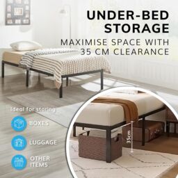 House of Home Single Metal Bed Frame Durable Black Powder Coating, 198 x 91 x 40 cm - thumbnail 7