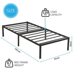 House of Home Single Metal Bed Frame Durable Black Powder Coating, 198 x 91 x 40 cm - thumbnail 6
