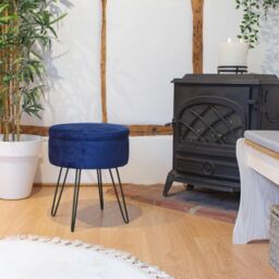 Harbour Housewares Round Velvet Storage Footstools - H45 x D36cm - Black Legs - Pack of 2 in Blue - thumbnail 6