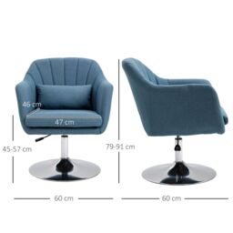 HOMCOM Stylish Retro Linen Swivel Tub Chair Steel Frame Cushion Seat in Blue - thumbnail 3