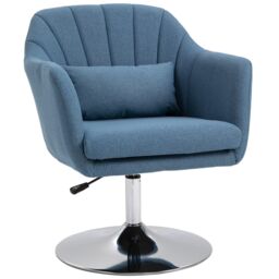 HOMCOM Stylish Retro Linen Swivel Tub Chair Steel Frame Cushion Seat in Blue - thumbnail 2