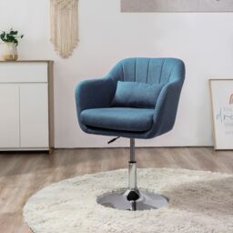 HOMCOM Stylish Retro Linen Swivel Tub Chair Steel Frame Cushion Seat in Blue - thumbnail 1