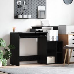 Berkfield Home Desk with Storage Black Oak 120.5x44x88.5 cm Engineered Wood - thumbnail 1