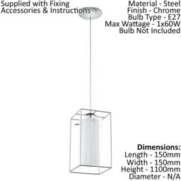Loops Pendant Light Chrome Plated Shade Clear White Glass Satin Glass Bulb E27 1x60W - thumbnail 2