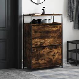 Berkfield Home Shoe Cabinet Smoked Oak 75x34x112 Engineered Wood in Brown - thumbnail 1