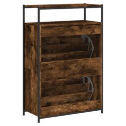 Berkfield Home Shoe Cabinet Smoked Oak 75x34x112 Engineered Wood in Brown - thumbnail 7