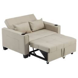 ModernLuxe 2 seater sofa bed with cup holders & pull out sleeper in Beige - thumbnail 9