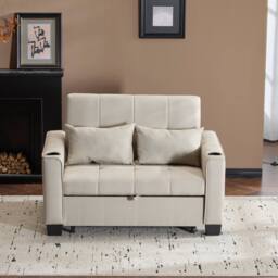 ModernLuxe 2 seater sofa bed with cup holders & pull out sleeper in Beige - thumbnail 7