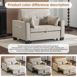 ModernLuxe 2 seater sofa bed with cup holders & pull out sleeper in Beige - thumbnail 2